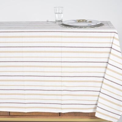 Neutrale Nadelstreifen-Tischdecke aus Baumwolle für 4 Personen