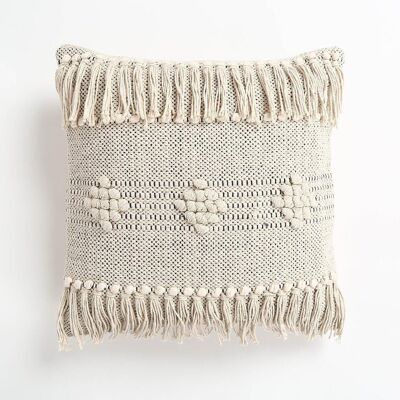 Embroidered & Fringed Cotton cushion cover