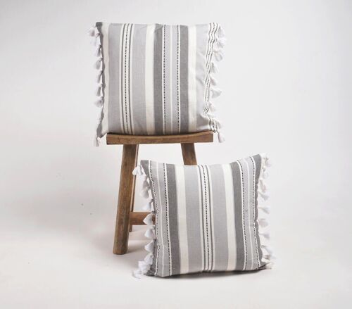 Striped Greyscale Handloom Cushion Covers (set of 2)