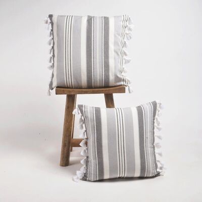 Federe per cuscini realizzati a mano in scala di grigi a righe (set di 2)