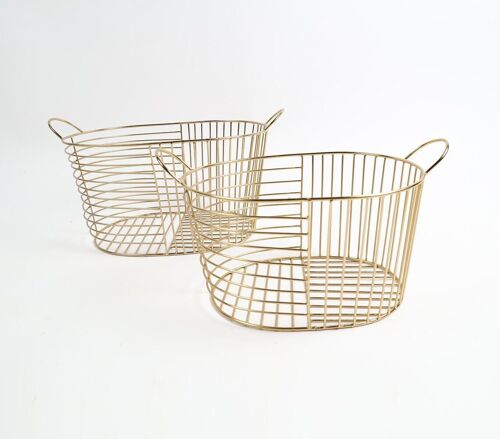 Gold-Toned Iron Striped Baskets (Set of 2)