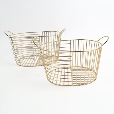 Gold-Toned Iron Striped Baskets (Set of 2)