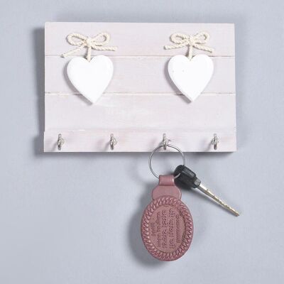 Distress Painted Wooden Ivory Heart 4-Key Hanger