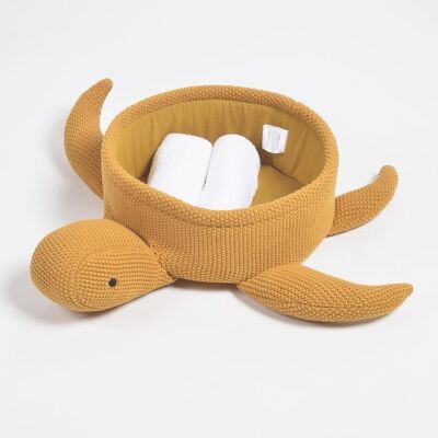 Knitted Cotton Mustard Turtle Basket