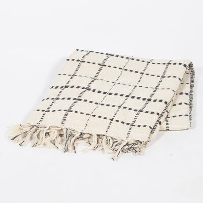 Handwoven Cotton Neutral Checkered Throw with Tassels