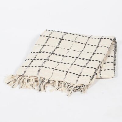 Handwoven Cotton Neutral Checkered Throw with Tassels