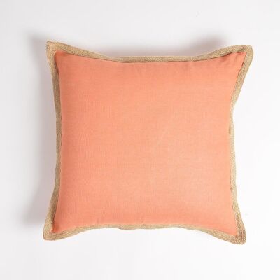 Housse de coussin bordure en jute corail