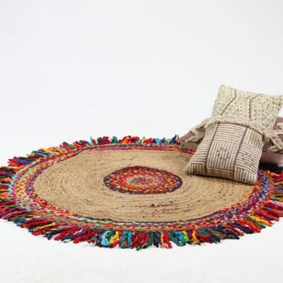 Hand Braided Upcycled Cotton & Jute Rug
