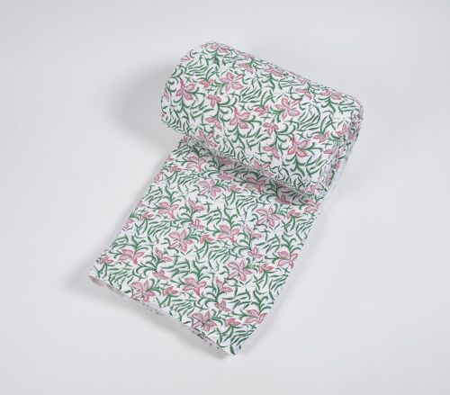 Hand Block Printed Reversible Floral Cotton Quilt