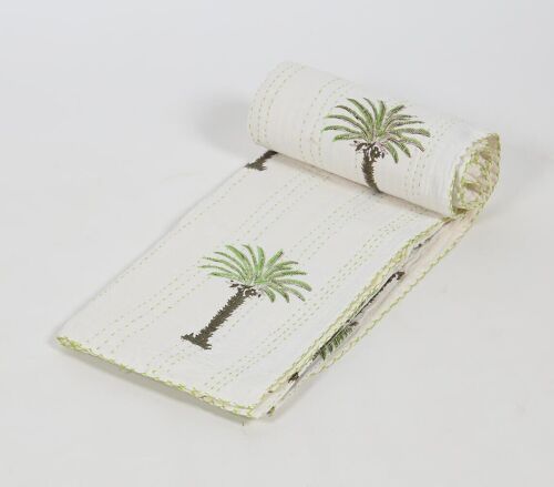 Hand Block Printed Palm Tree Reversible Cotton Quilt
