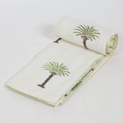 Couette réversible en coton imprimé palmier imprimé à la main