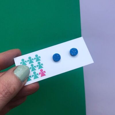 Royal blue glitter mini circle earrings