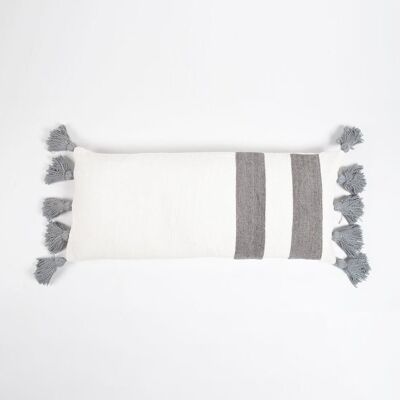 Handwoven & Tasseled Neutral Lumbar Chenille Cushion Cover