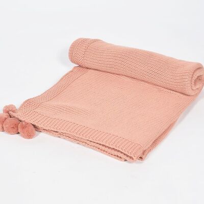 Knitted Cotton Salmon Tasseled Throw