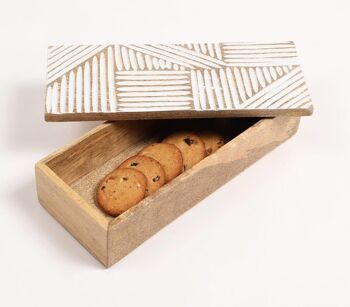 Boîte de rangement abstraite en bois de manguier sculpté à la main 1