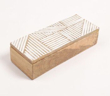 Boîte de rangement abstraite en bois de manguier sculpté à la main 2