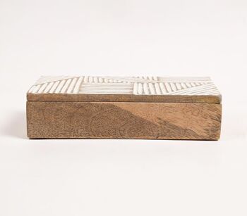 Boîte de rangement abstraite en bois de manguier sculpté à la main 3
