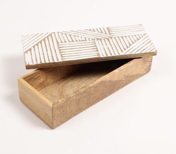 Boîte de rangement abstraite en bois de manguier sculpté à la main 4