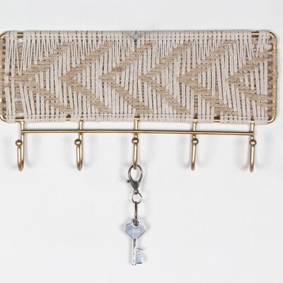 Jute Chevron Macrame & Gold-Toned Wall-Mount Hook