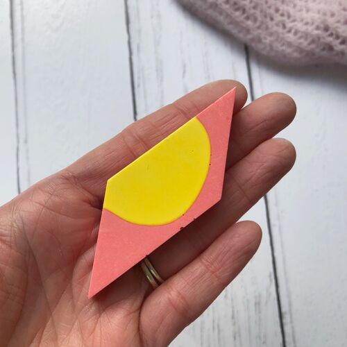 Pink & yellow geometric jesmonite brooch