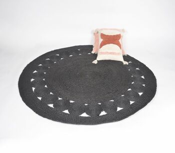 Tapis rond en jute noir tissé à la main 1