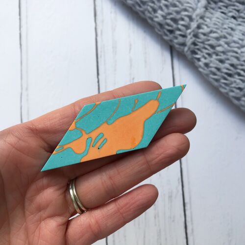 Orange & turquoise geometric jesmonite brooch