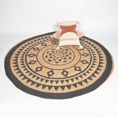 Hand Block Printed Geometric-Floral Spiral Jute Rug