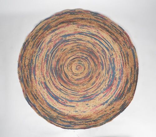 Handwoven Jute & Discarded Fabric Abstract Spiral Rug