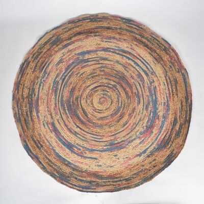 Handgewebter abstrakter Spiralteppich aus Jute und ausrangiertem Stoff