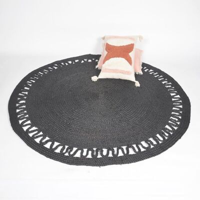 Tapis rond en jute noir classique tissé à la main