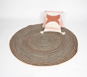 Tapis en spirale classique marron en jute tissé à la main et en tissu jeté 1