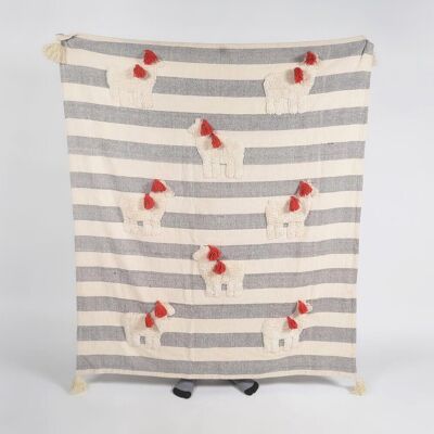 Striped & Embroidered Tasseled Ponies Cotton Throw