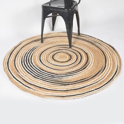 Tappeto in iuta e canapa intrecciati a mano con illusione a spirale
