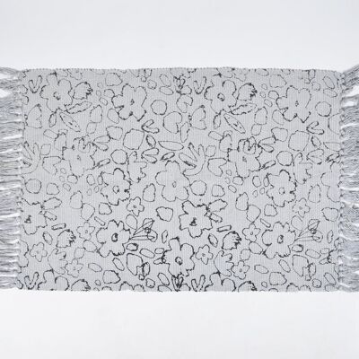 Tappeto in cotone tessuto a mano con stampa astratta e nappe