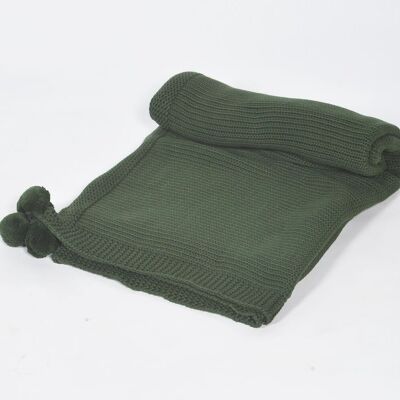 Knitted Cotton Seaweed Green Tasseled Throw