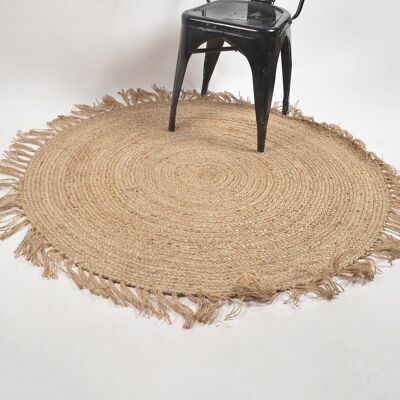 Tappeto con nappe in iuta a spirale intrecciata a mano