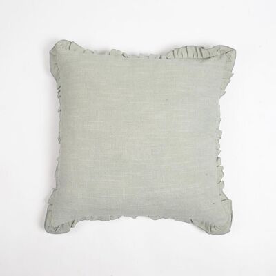 Housse de coussin en coton vert monotone teint avec bords ébouriffés