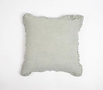 Housse de coussin en coton vert monotone teint avec bords ébouriffés 1