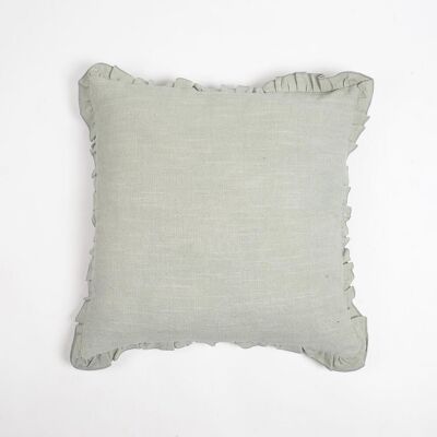 Dyed Monotone Green Cotton Cushion Cover with Ruffled Edges