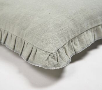 Housse de coussin en coton vert monotone teint avec bords ébouriffés 2