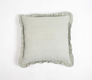 Housse de coussin en coton vert monotone teint avec bords ébouriffés 3