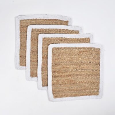 Napperons en jute tressé avec bordure blanche (Ensemble de 4)