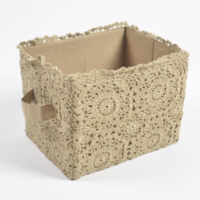Crochet Khaki Cotton Foldable Storage Hamper
