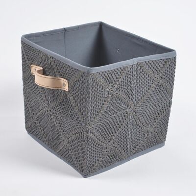 Crochet Charcoal Cotton Foldable Storage Hamper