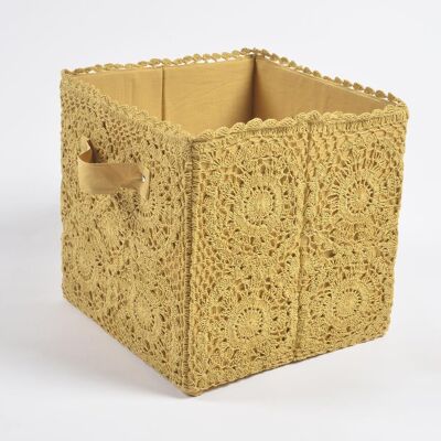 Panier de rangement pliable en coton moutarde au crochet