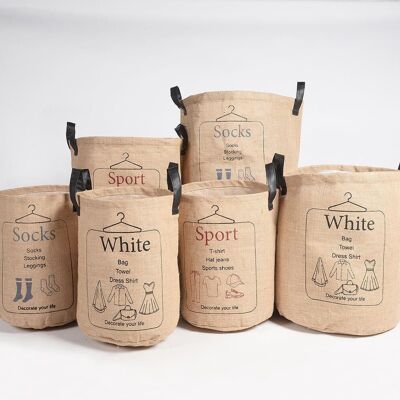 Jute & PU Leather Laundry bags (set of 6)