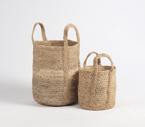 Hand Braided Jute Baskets with handles (set of 2)