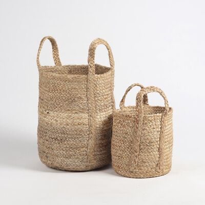 Hand Braided Jute Baskets with handles (set of 2)