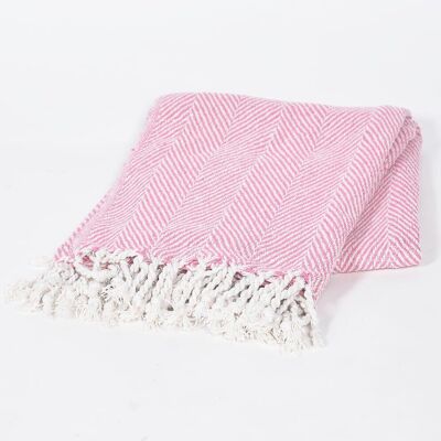 Yarn-Dyed Cotton Pink Chevron Tasseled Throw