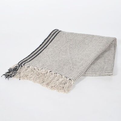 Yarn-Dyed Cotton Gray Striped Tasseled Throw
